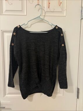 Charcoal Button-Shoulder Lightweight Knit Top